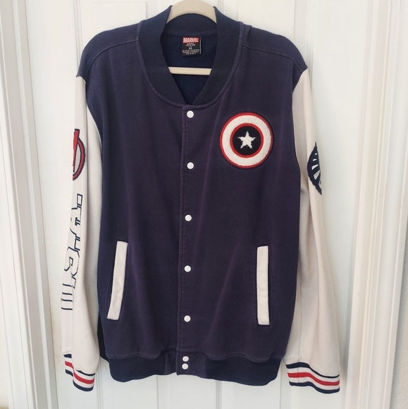 Marvel Other - Marvel Captain America Red White Blue Button Up Varsity Jacket Size 2XL
